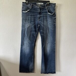 BKE Jeans Mens‎ 32Rx30 Blue Tyler Bootcut Medium Wash Distressed Denim Cowboy